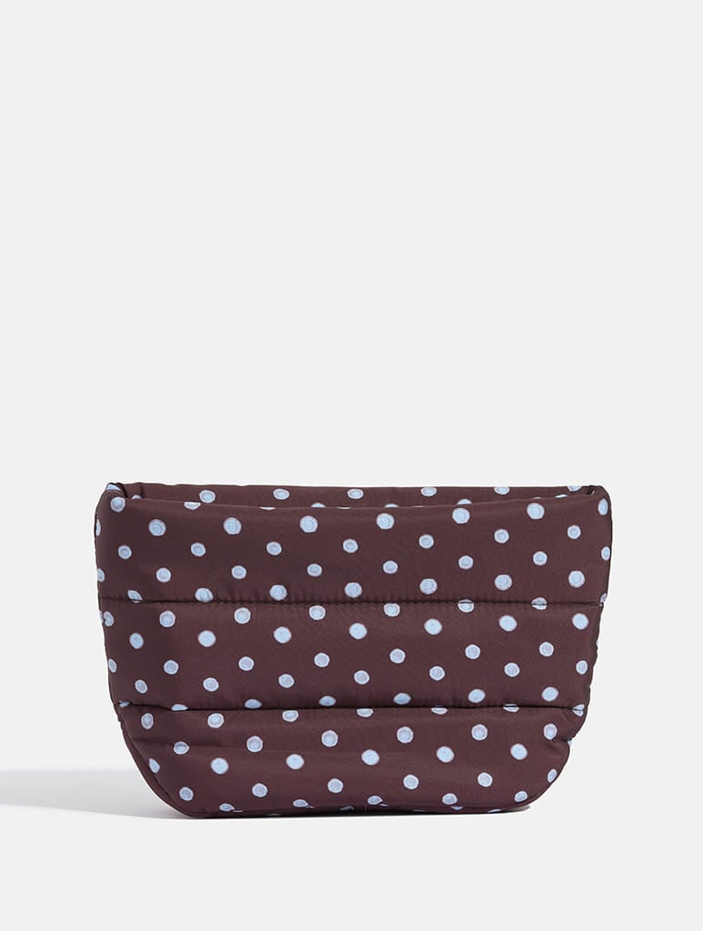 Polka Dot Pillow Pouch Makeup Bag in Brown & Blue Makeup Bags & Wash Bags Skinnydip London