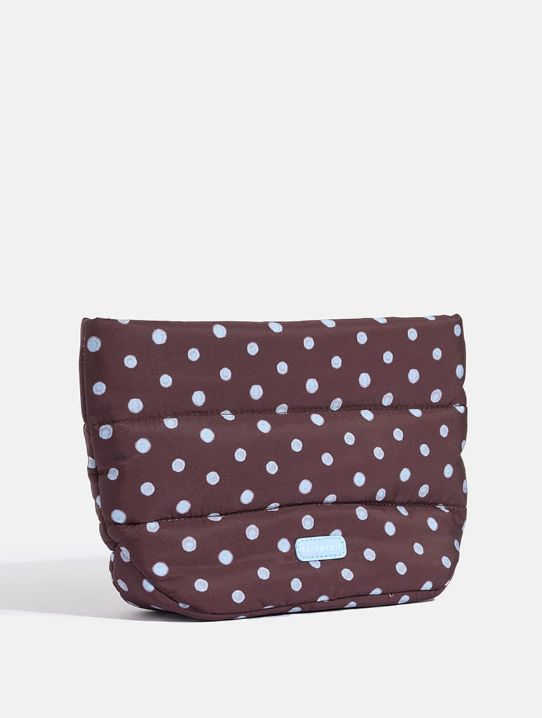 Polka Dot Pillow Pouch Makeup Bag in Brown & Blue Makeup Bags & Wash Bags Skinnydip London