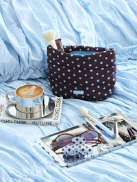 Polka Dot Pillow Pouch Makeup Bag in Brown & Blue Makeup Bags & Wash Bags Skinnydip London