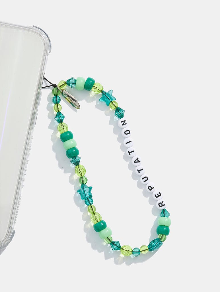 Reputation Green Beaded Phone Strap Phone Grips Skinnydip London