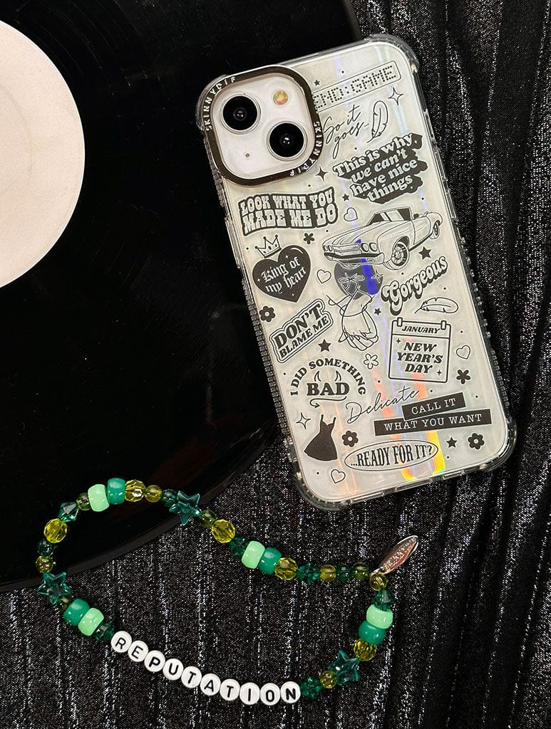 Reputation Green Beaded Phone Strap Phone Grips Skinnydip London