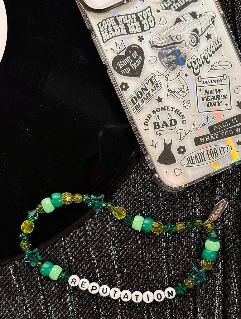 Reputation Green Beaded Phone Strap Phone Grips Skinnydip London