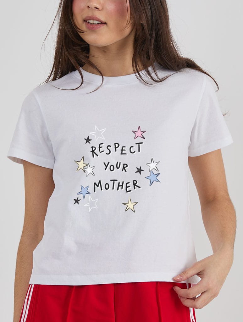 Respect Your Mother Baby T-Shirt In White Tops & T-Shirts Skinnydip London