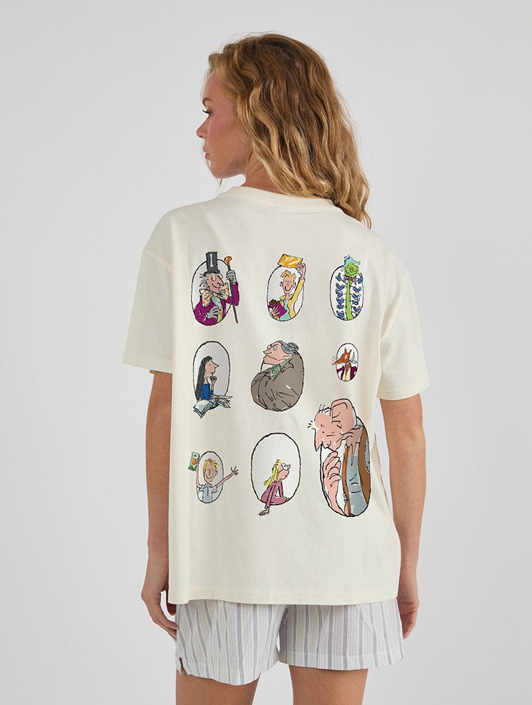 Roald Dahl x Skinnydip Mixed Character T-Shirt In White Tops & T-Shirts Skinnydip London