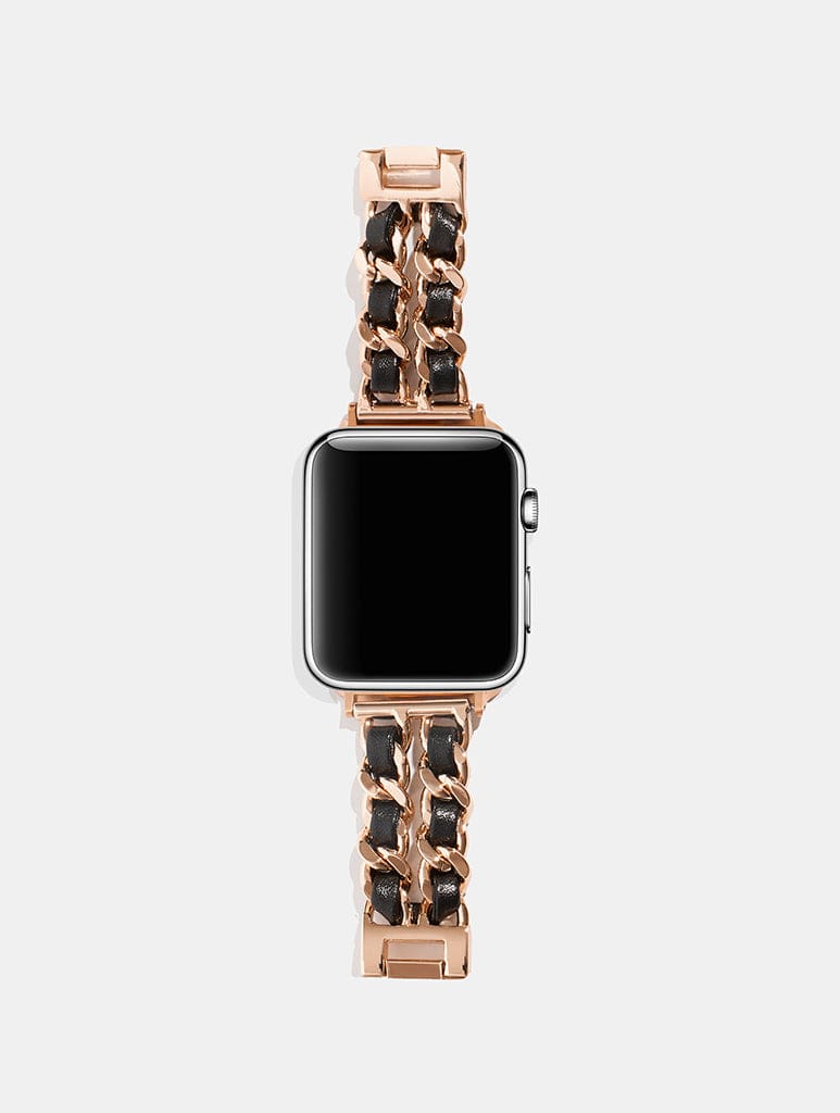 Rose Gold/Black Leather Chain Apple Watch Strap Watch Straps Skinnydip London