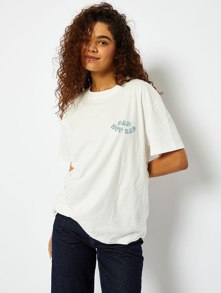 Sad But Rad Graphic Ecru Oversized T-Shirt Tops & T-Shirts Skinnydip London