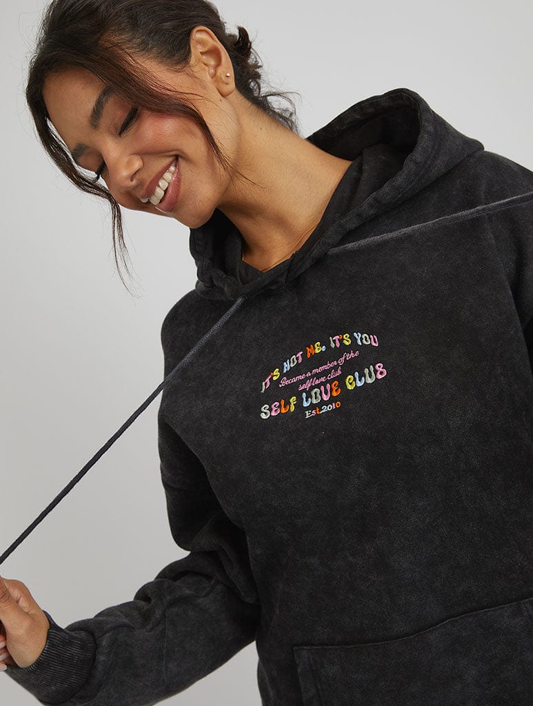 Self Love Club Hoodie in Acid Wash Hoodies & Sweatshirts Skinnydip London