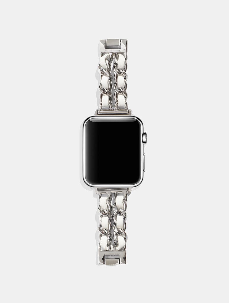 Silver/White Leather Chain Apple Watch Strap Watch Straps Skinnydip London