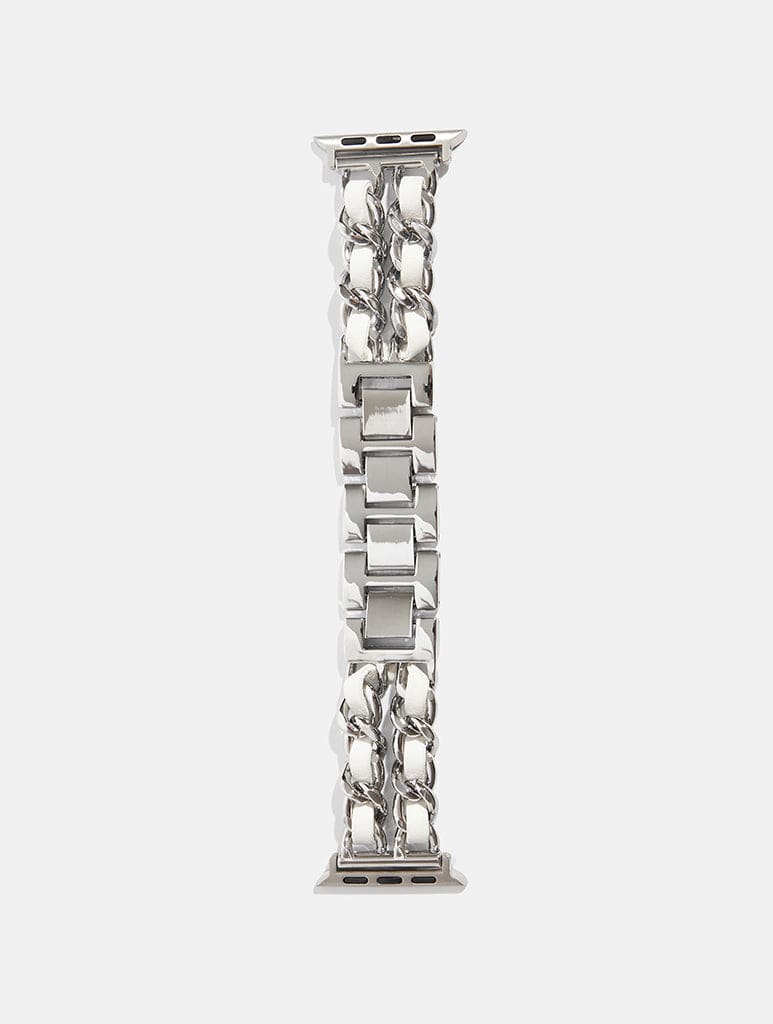 Silver/White Leather Chain Apple Watch Strap Watch Straps Skinnydip London