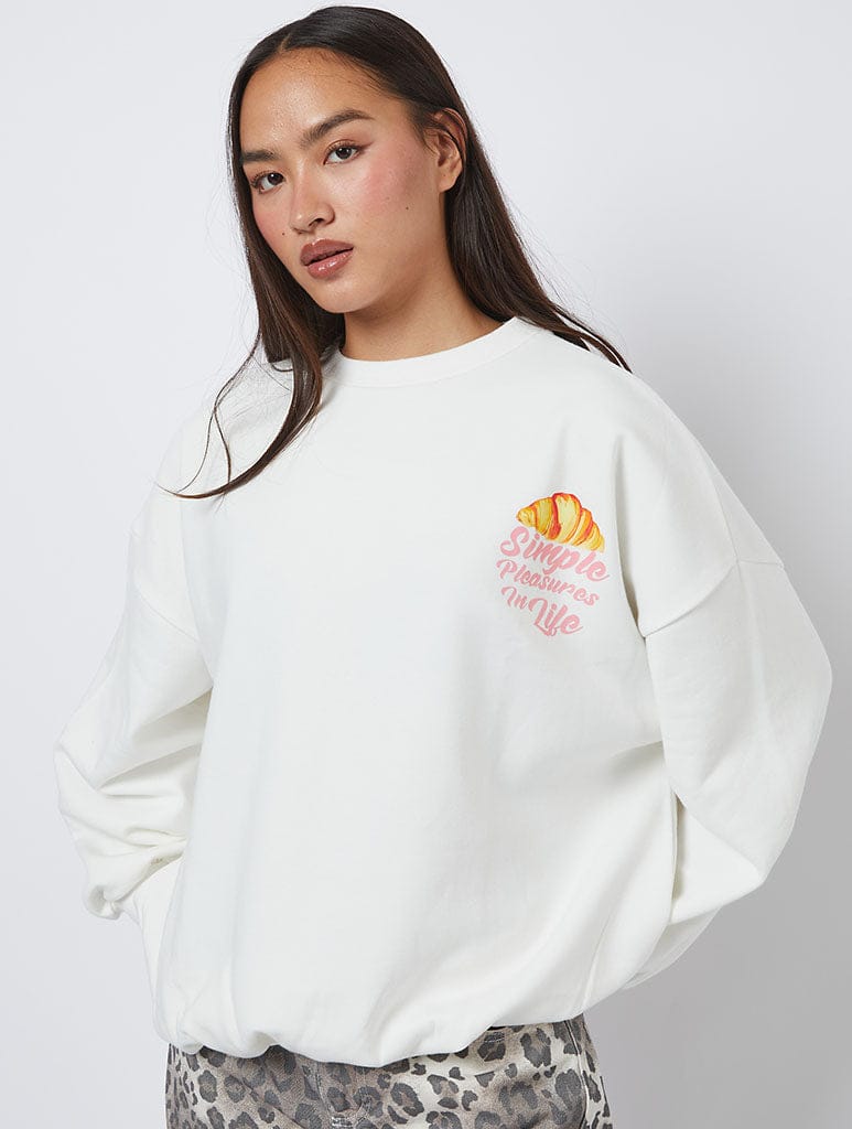 Simple Pleasures In Life Sweatshirt in Ecru Hoodies & Sweatshirts Skinnydip London