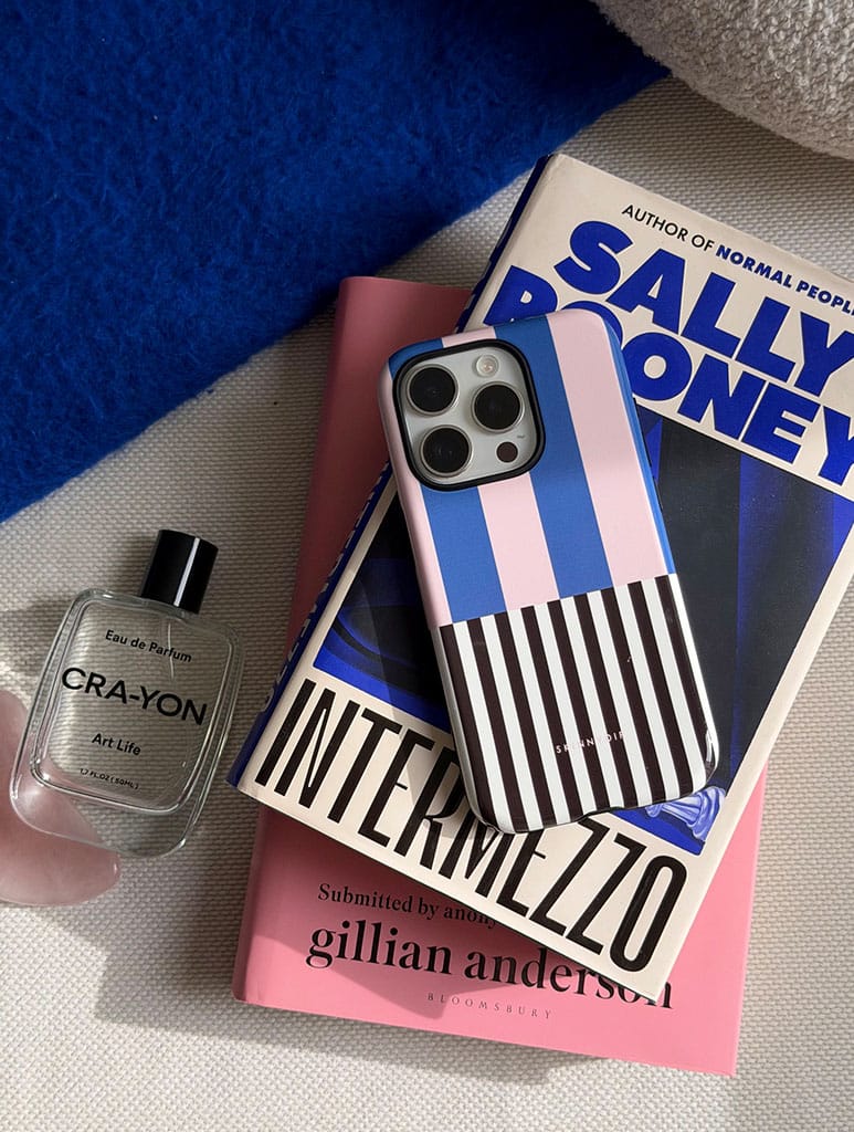 Splice Stripes Navy Pink Black and White Ultra Protective iPhone Case Phone Cases Skinnydip London