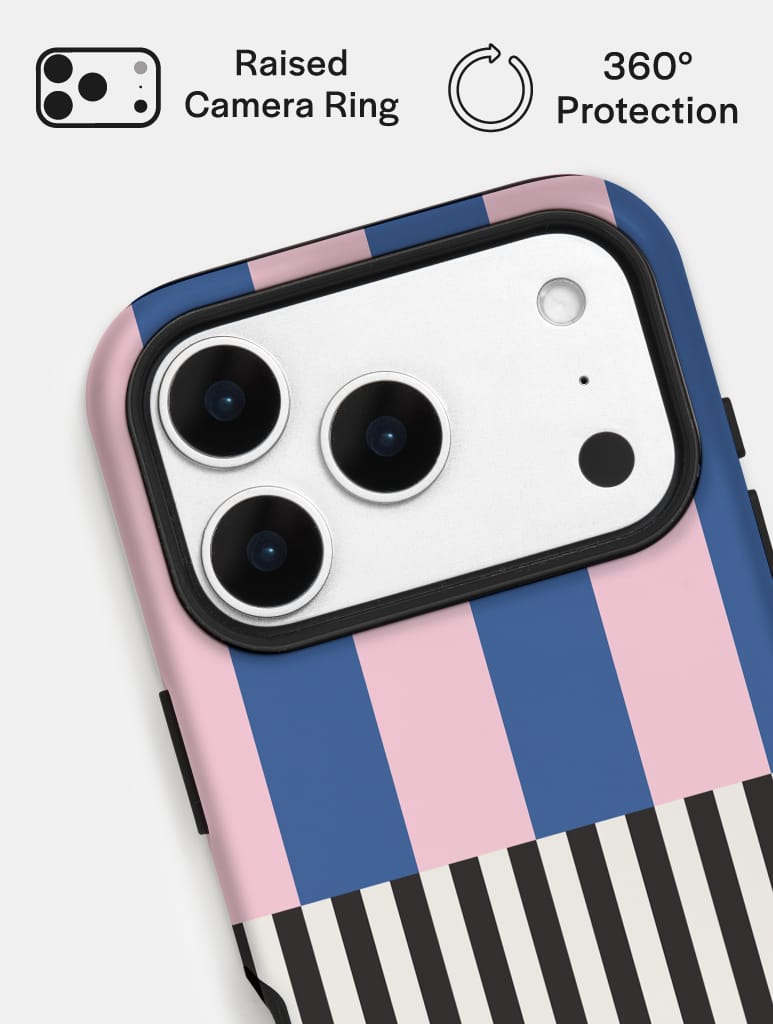 Splice Stripes Navy Pink Black and White Ultra Protective iPhone Case Phone Cases Skinnydip London