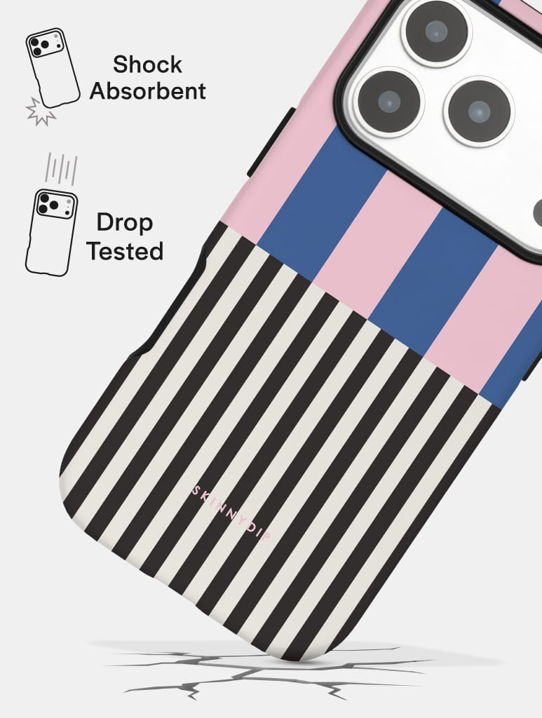 Splice Stripes Navy Pink Black and White Ultra Protective iPhone Case Phone Cases Skinnydip London