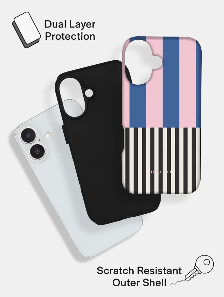 Splice Stripes Navy Pink Black and White Ultra Protective iPhone Case Phone Cases Skinnydip London