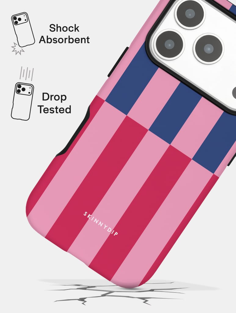 Splice Stripes Navy Pink Ultra Protective iPhone Case Phone Cases Skinnydip London