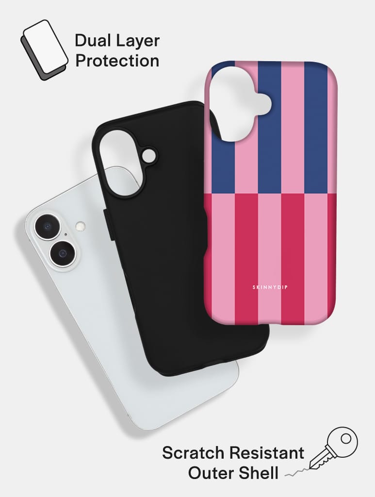 Splice Stripes Navy Pink Ultra Protective iPhone Case Phone Cases Skinnydip London