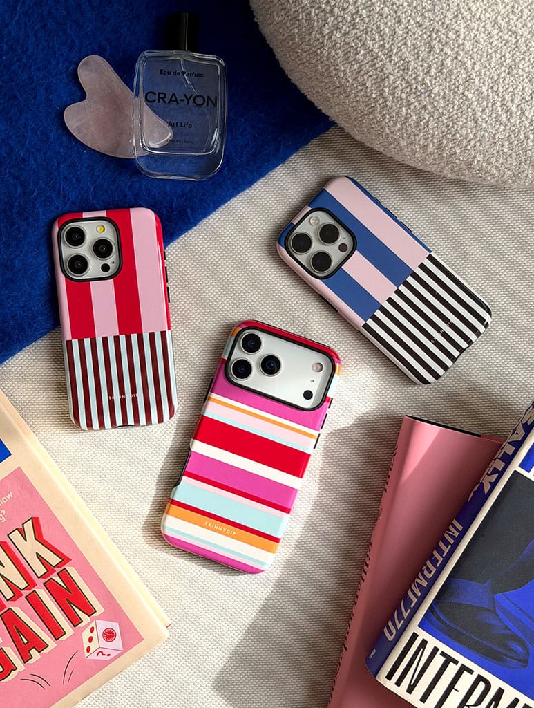 Splice Stripes Red Pink Brown Blue Black and White Ultra Protective iPhone Case Phone Cases Skinnydip London
