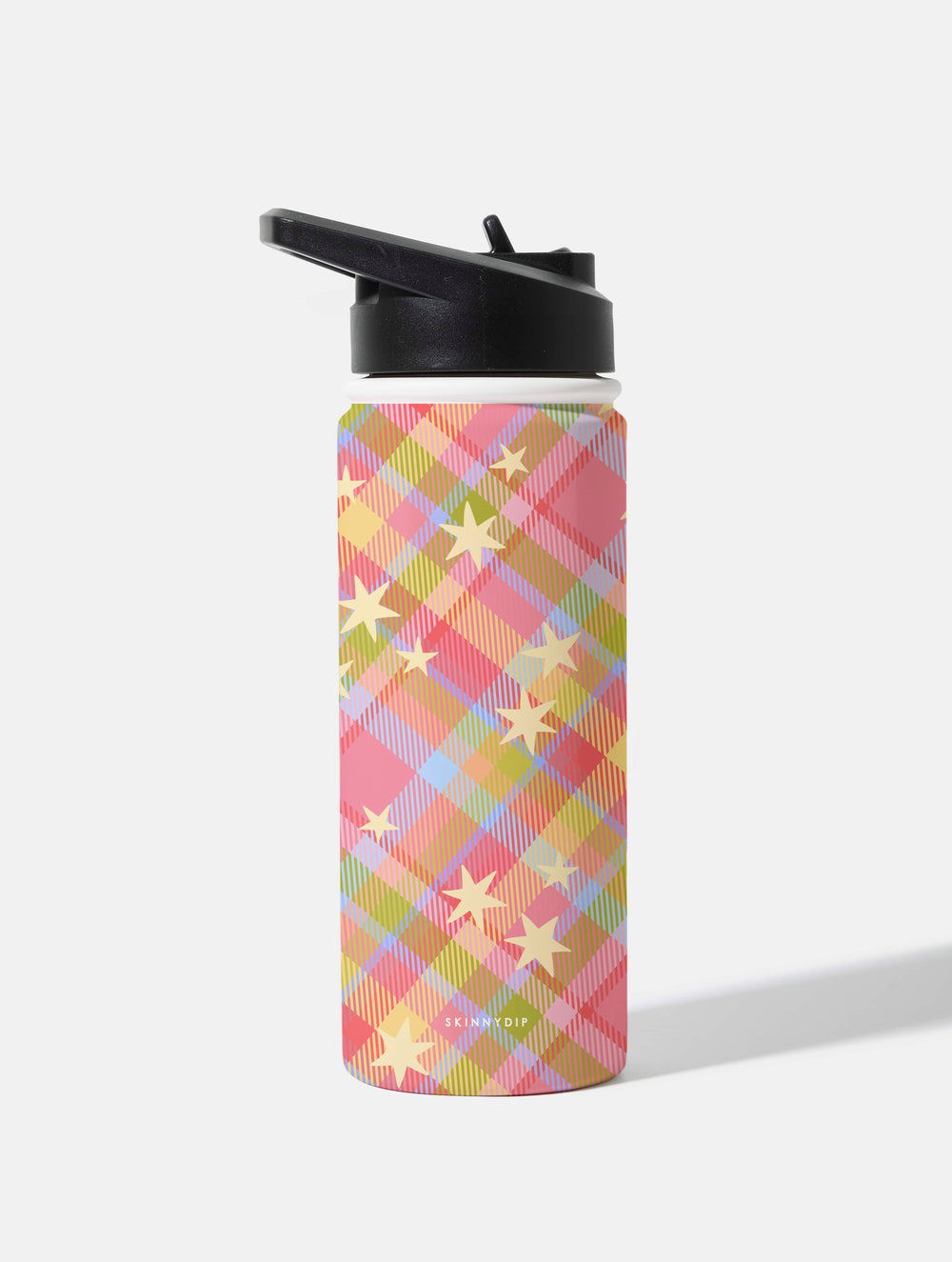 Starry Tartan Pink Flush 18oz Stainless Steel Water Bottle Water Bottles Skinnydip London