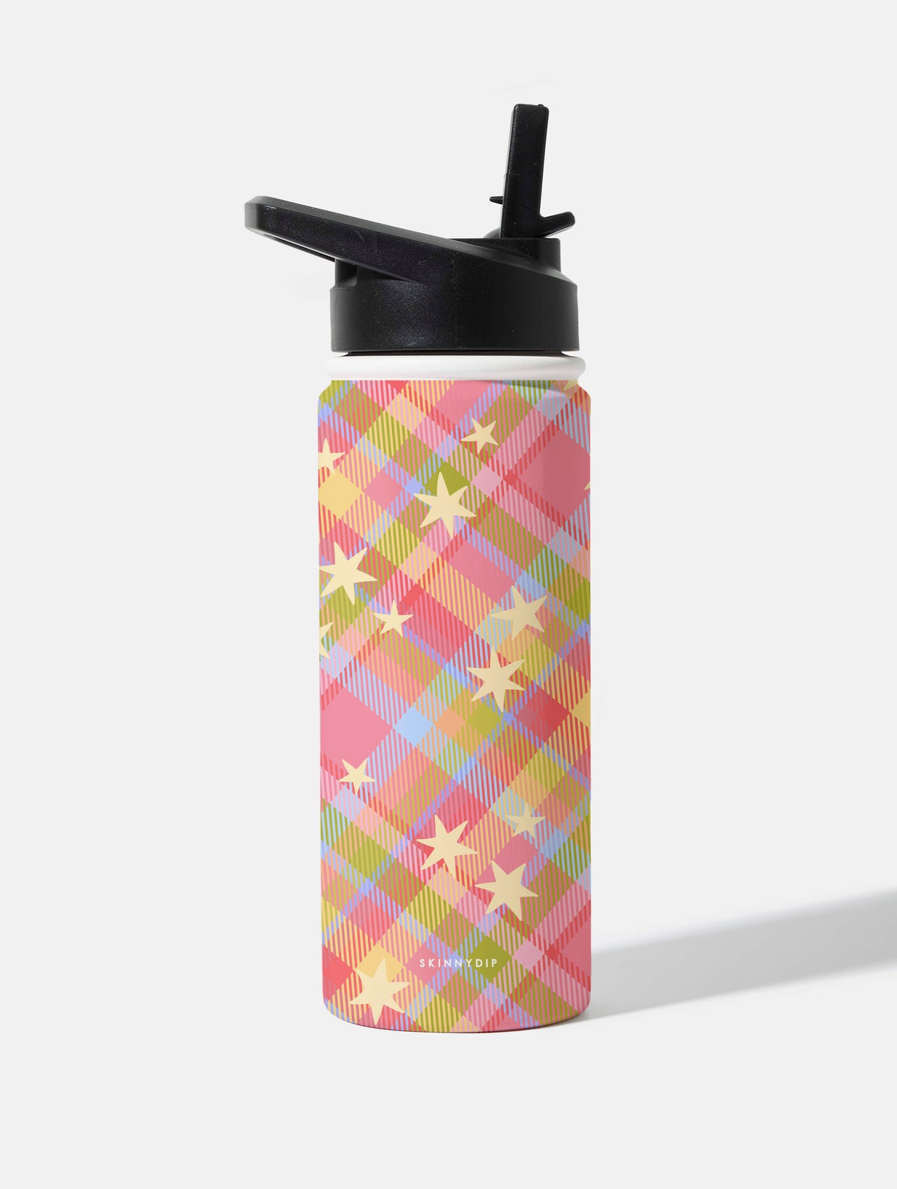 Starry Tartan Pink Flush 18oz Stainless Steel Water Bottle Water Bottles Skinnydip London