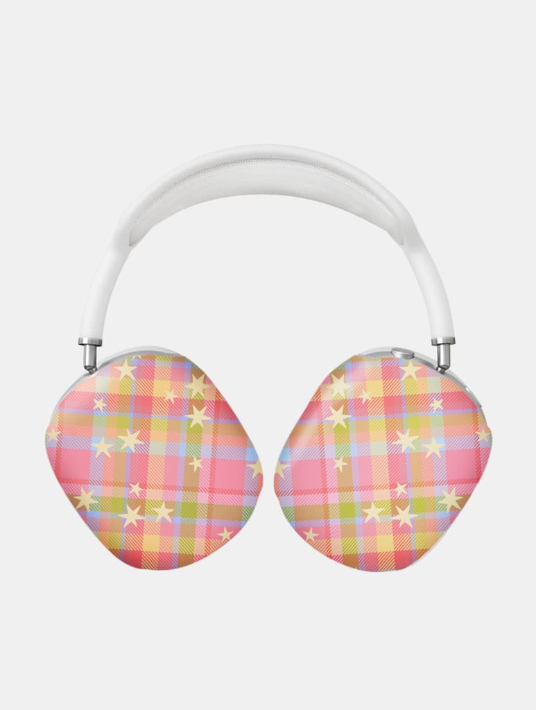 Starry Tartan Pink Flush AirPods Max Case in Gloss AirPods Cases Skinnydip London
