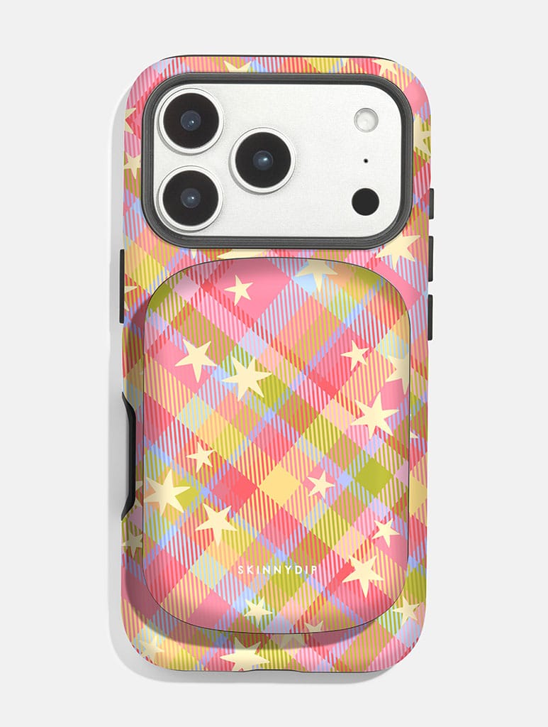 Starry Tartan Pink Flush Portable Magsafe Charger Portable Chargers Skinnydip London