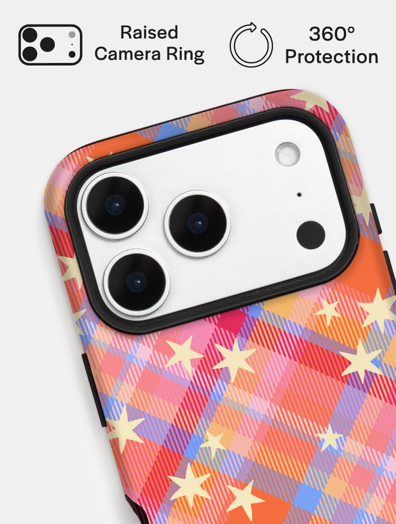 Starry Tartan Sunrise Orange Ultra Protective iPhone Case Phone Cases Skinnydip London