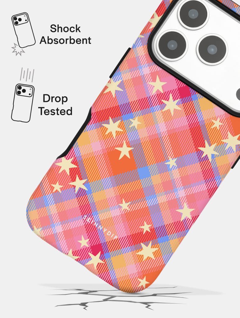 Starry Tartan Sunrise Orange Ultra Protective iPhone Case Phone Cases Skinnydip London