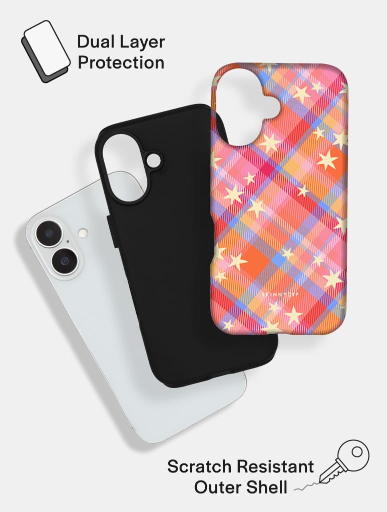 Starry Tartan Sunrise Orange Ultra Protective iPhone Case Phone Cases Skinnydip London
