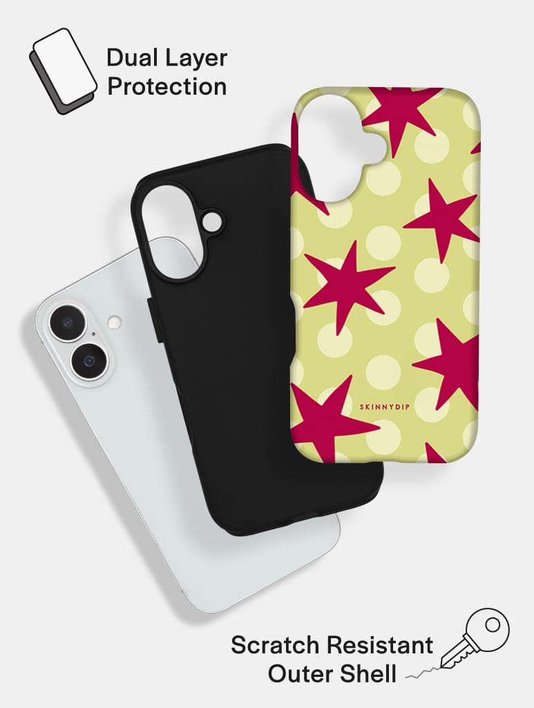 Stars and Spots Green and Magenta Ultra Protective iPhone Case Phone Cases Skinnydip London