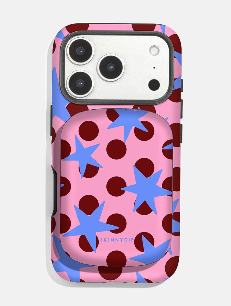 Stars and Spots Pink Burgundy and Blue Portable Magsafe Charger Portable Chargers Skinnydip London