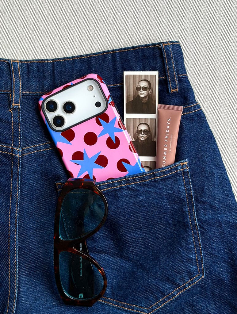 Stars and Spots Pink Burgundy and Blue Ultra Protective iPhone Case Phone Cases Skinnydip London