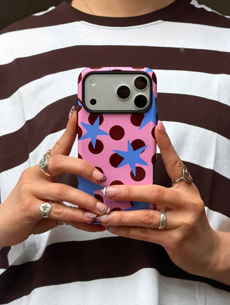 Stars and Spots Pink Burgundy and Blue Ultra Protective iPhone Case Phone Cases Skinnydip London