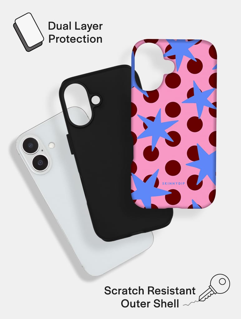 Stars and Spots Pink Burgundy and Blue Ultra Protective iPhone Case Phone Cases Skinnydip London