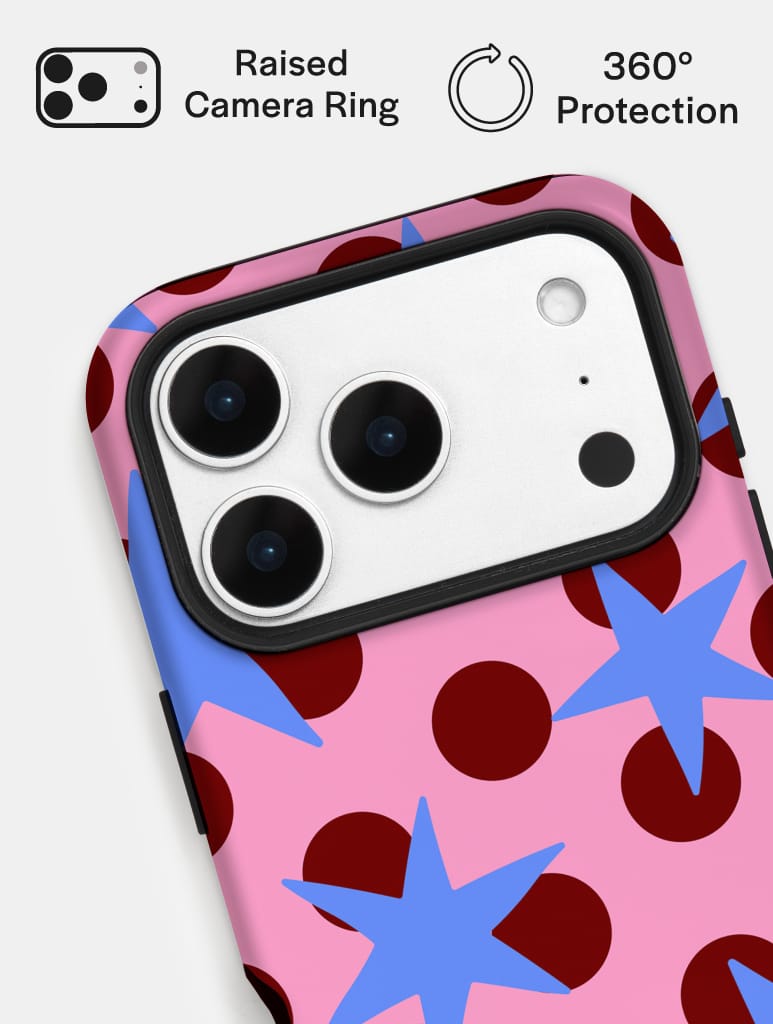 Stars and Spots Pink Burgundy and Blue Ultra Protective iPhone Case Phone Cases Skinnydip London