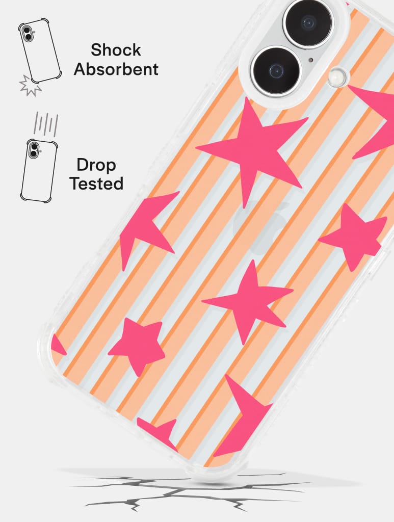 Stars And Stripes Pink And Orange Shock iPhone Case Phone Cases Skinnydip London