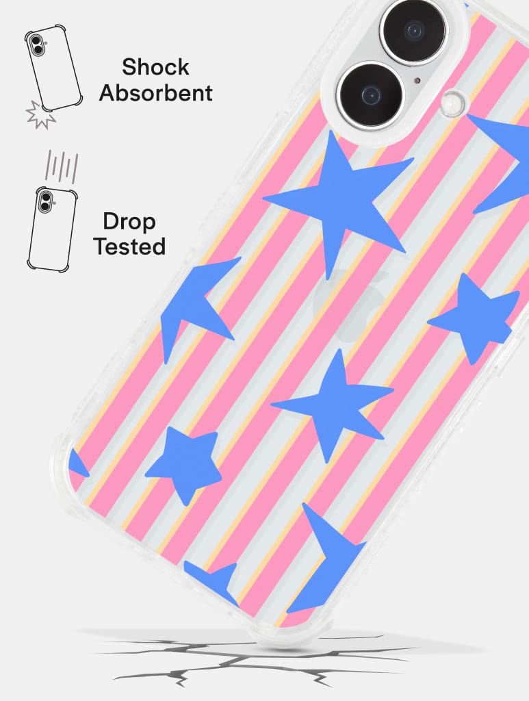 Stars And Stripes Pink Yellow And Blue Shock iPhone Case Phone Cases Skinnydip London