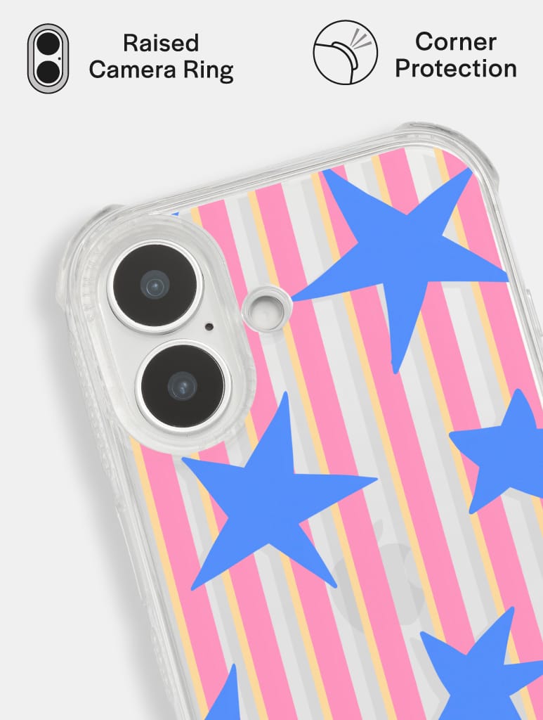 Stars And Stripes Pink Yellow And Blue Shock iPhone Case Phone Cases Skinnydip London