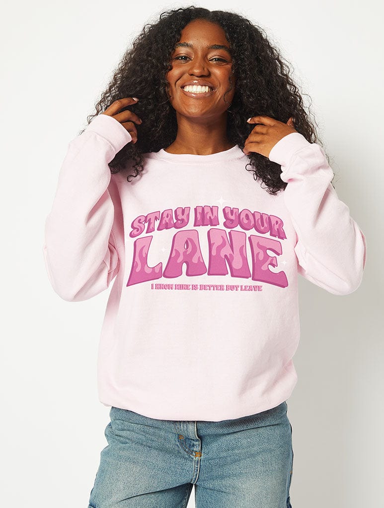 Stay In Your Lane Sweatshirt in Pink Hoodies & Sweatshirts Skinnydip London