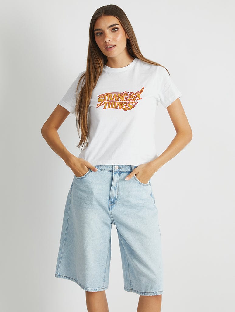 Stranger Things x Skinnydip Flame Baby T-Shirt In White Tops & T-Shirts Skinnydip London