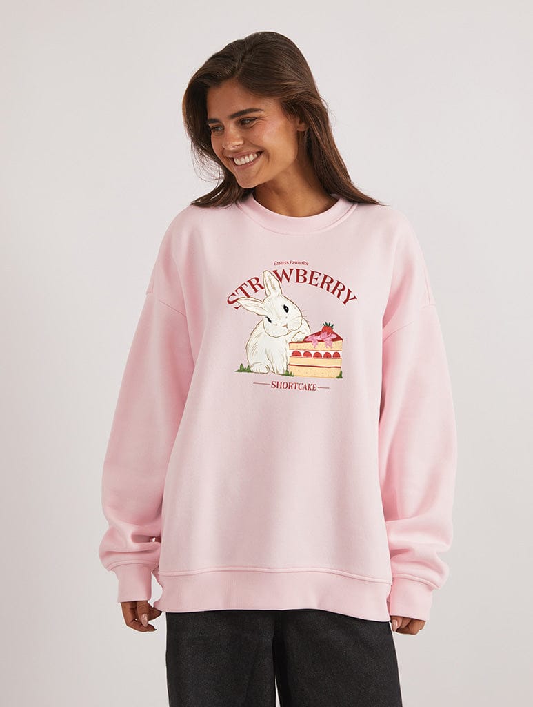 Strawberry Bunny Sweatshirt In Pink Hoodies & Sweatshirts Skinnydip London