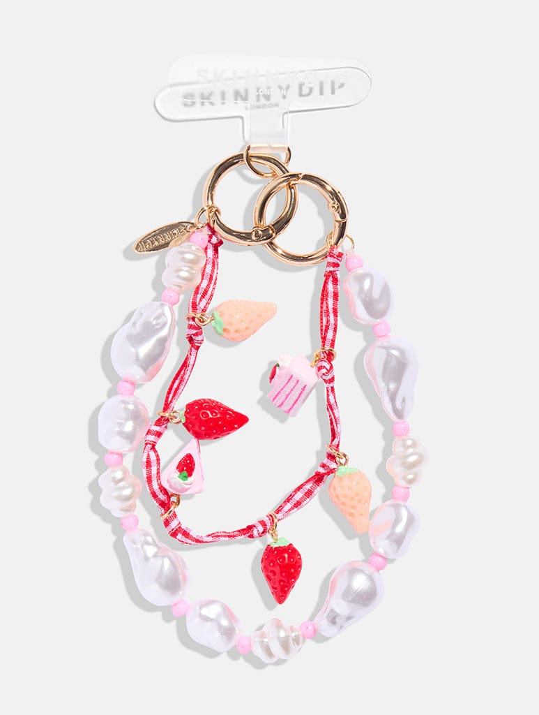 Strawberry Gingham Pearl Beaded Phone Charm Phone Grips Skinnydip London