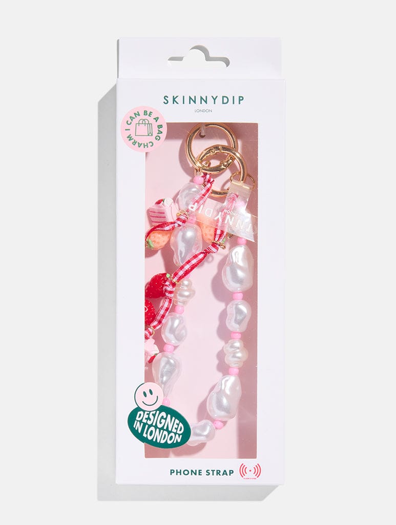 Strawberry Gingham Pearl Beaded Phone Charm Phone Grips Skinnydip London