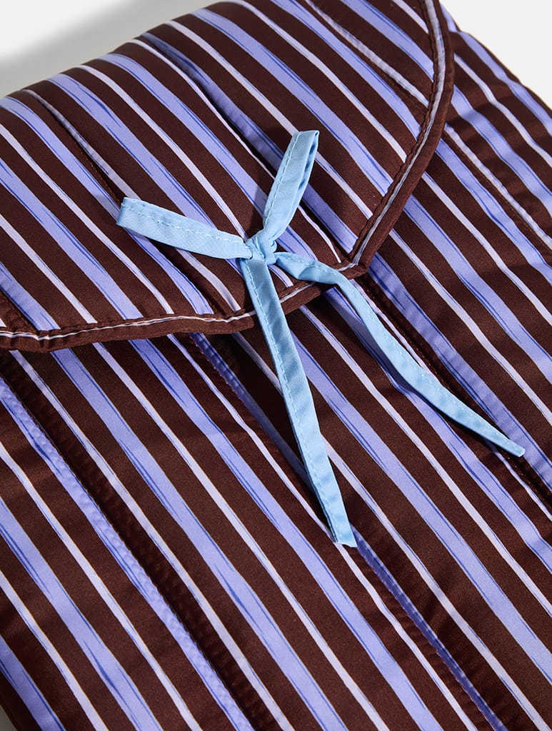 Stripe Quilted Bow Laptop Sleeve in Brown and Blue Laptop Cases Skinnydip London