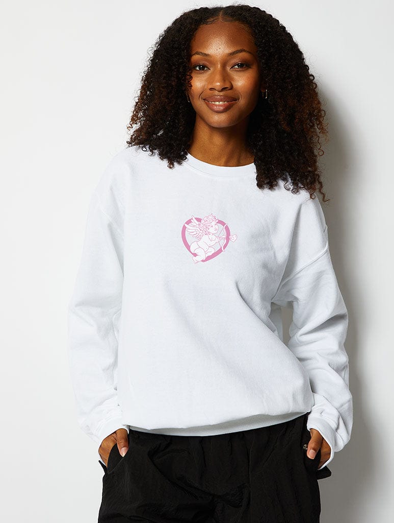 Stupid Cupid Sweatshirt in White Hoodies & Sweatshirts Skinnydip London
