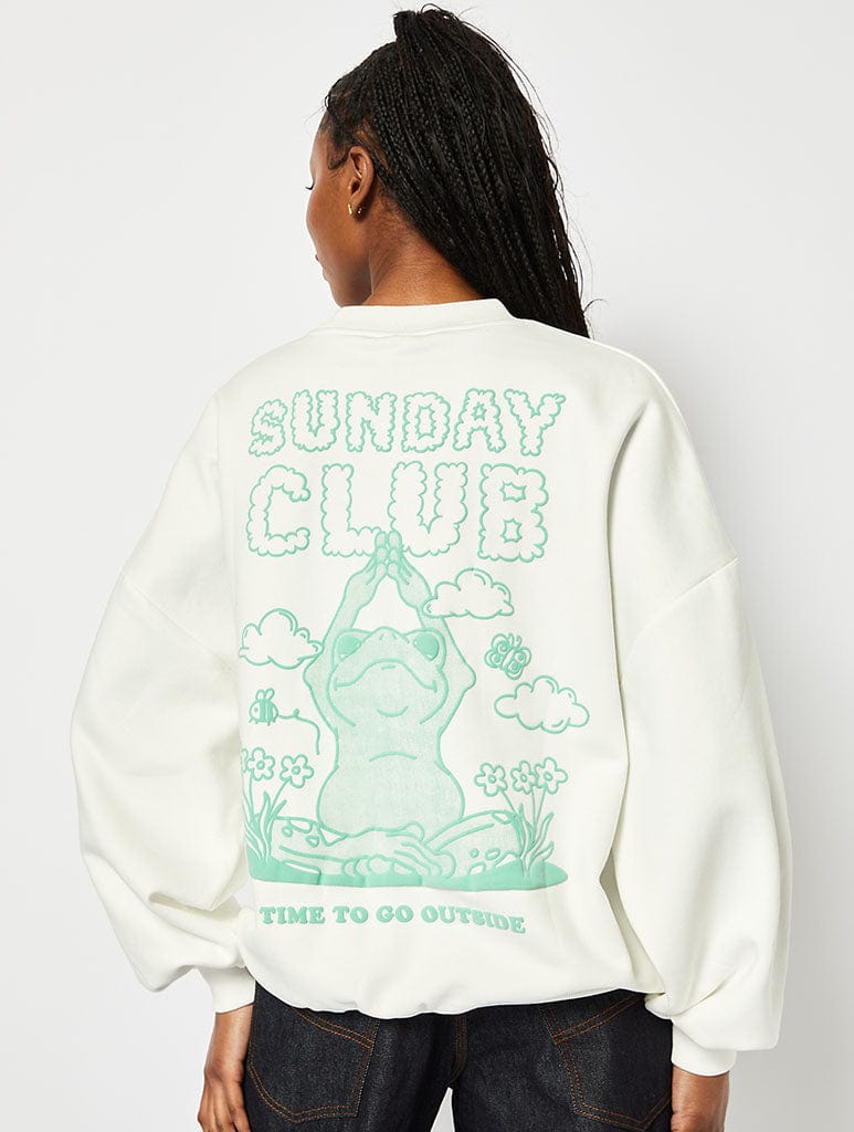 Sunday Club Oversized Sweatshirt in Ecru Hoodies & Sweatshirts Skinnydip London