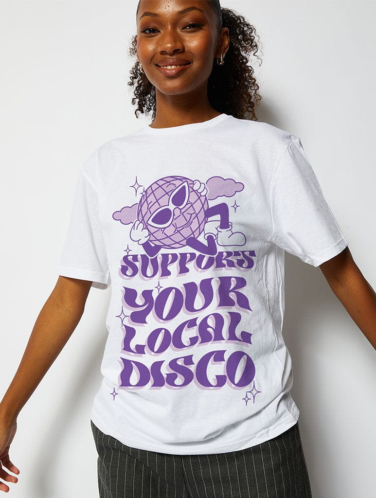 Support Your Local Disco T-Shirt in White Tops & T-Shirts Skinnydip London