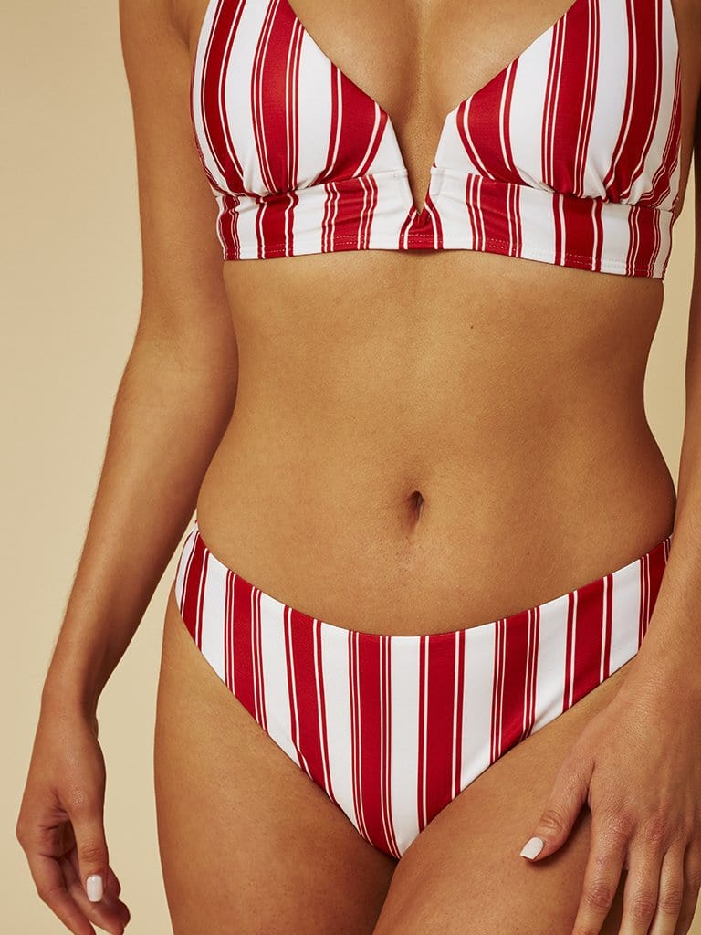 Sydney Red Stripe Bikini Bottoms Swimsuits Swim Society