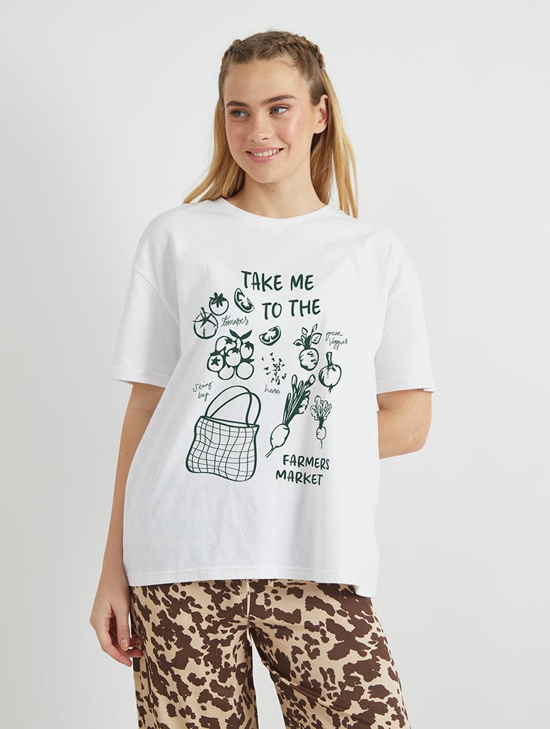 Take Me To The Farmers Market T-Shirt In White Tops & T-Shirts Skinnydip London