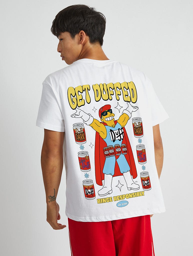 The Simpsons Get Duffed T-Shirt in White Tops & T-Shirts Skinnydip London