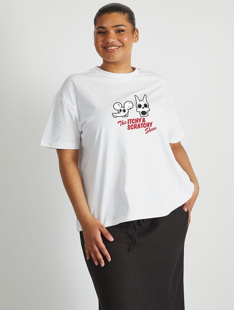 The Simpsons Halloween Itchy & Scratchy T-Shirt In White Tops & T-Shirts Skinnydip London